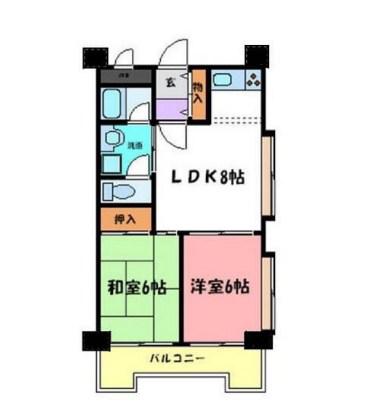 フローラルハイツダイキIII(2LDK/2階)の間取り写真