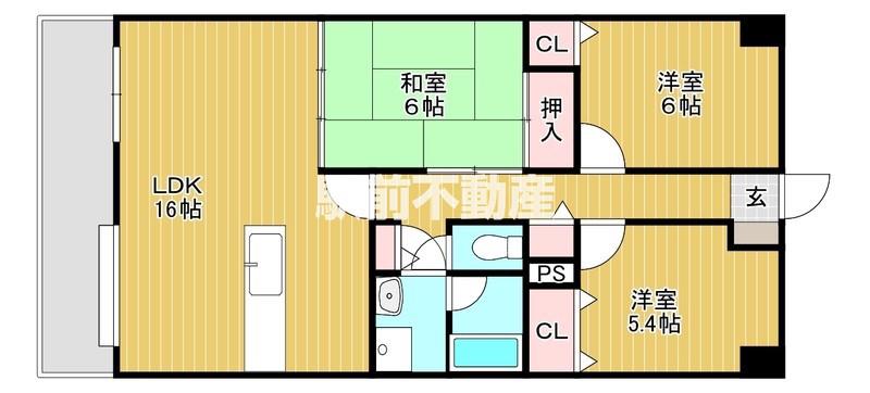 ダイアパレス大橋南弐番館(3LDK/1階)の間取り写真