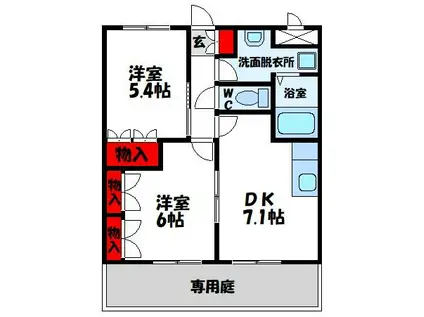 ルミナス・ヨシダB棟(2DK/1階)の間取り写真