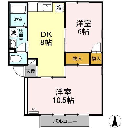 ファミール三好 B棟(2DK/2階)の間取り写真