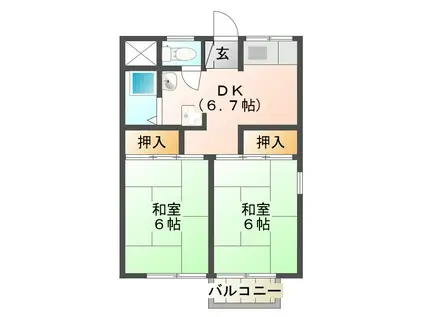 グリーンコーポ(2DK/2階)の間取り写真