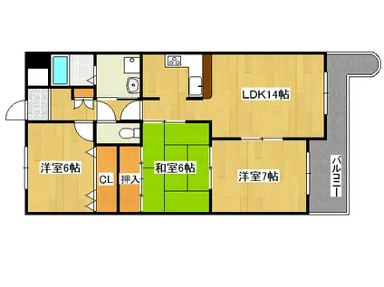 サンシティ摂陽Ⅱ(3LDK/3階)の間取り写真