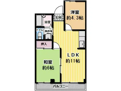 山川マンション(2LDK/4階)の間取り写真