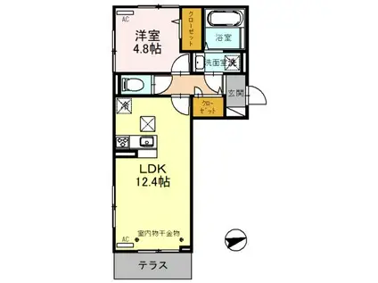 福井県福井市 3階建 築1年(1LDK/1階)の間取り写真