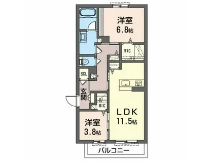 シャーメゾンセレノA(2LDK/2階)の間取り写真