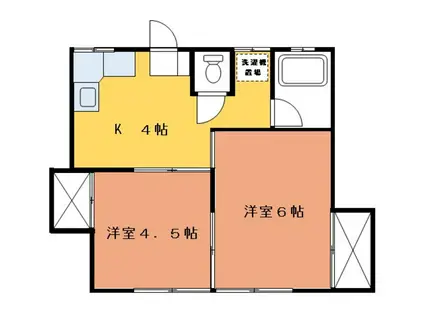 コーポヤガサキA棟(2K/1階)の間取り写真