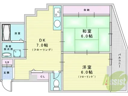 BIG FIELD(2DK/6階)の間取り写真