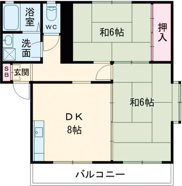 コテージ グロースターC(2DK/2階)の間取り写真