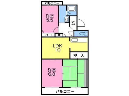 コンフォートシバタII(3LDK/3階)の間取り写真