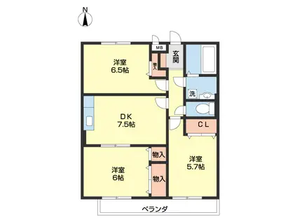 グリーンヒルとまと妙寺B棟(3DK/3階)の間取り写真