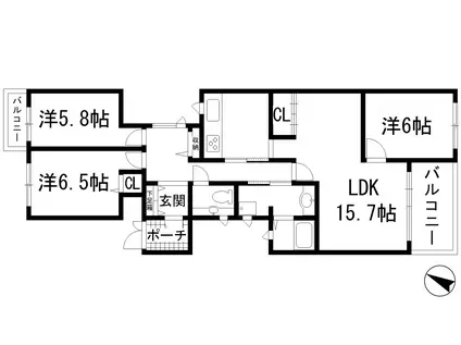サーパス逆瀬川(3LDK/2階)の間取り写真