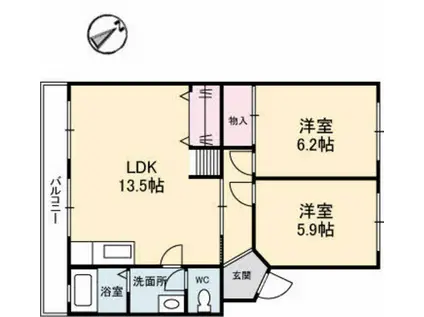 コーポ尾崎(2LDK/3階)の間取り写真