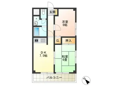 ロイヤル下九沢NO.2(2DK/3階)の間取り写真