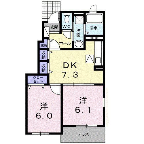カーサレアルB棟(2DK/1階)の間取り写真