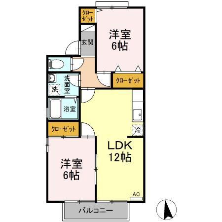 セジュール久万ノ台B棟(2LDK/2階)の間取り写真