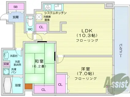 アップルタワーズ仙台(2LDK/27階)の間取り写真
