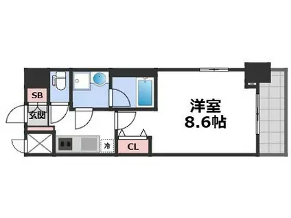 スプランディッド上本町ウエスト(1K/2階)の間取り写真
