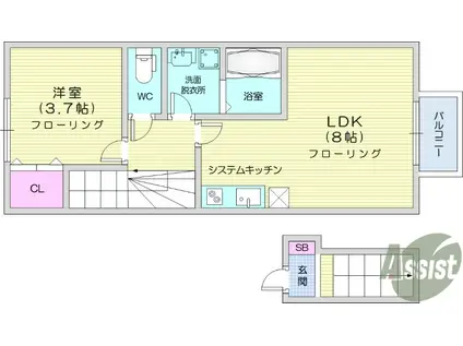 アンセル長町B(1LDK/2階)の間取り写真
