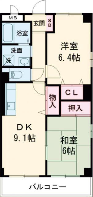 フィネス紅陽(2DK/3階)の間取り写真