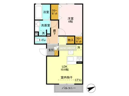 グラウクスE(1LDK/1階)の間取り写真