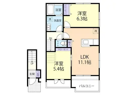 カーサ ベルデ II(2LDK/2階)の間取り写真