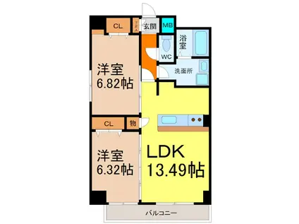 インプルーブ葵(2LDK/9階)の間取り写真
