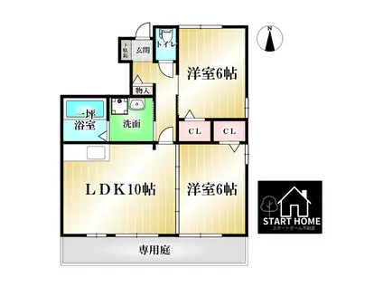 ウィルコート大松 B棟(2LDK/1階)の間取り写真