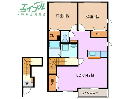 ティアモ A(2LDK/2階)の間取り写真