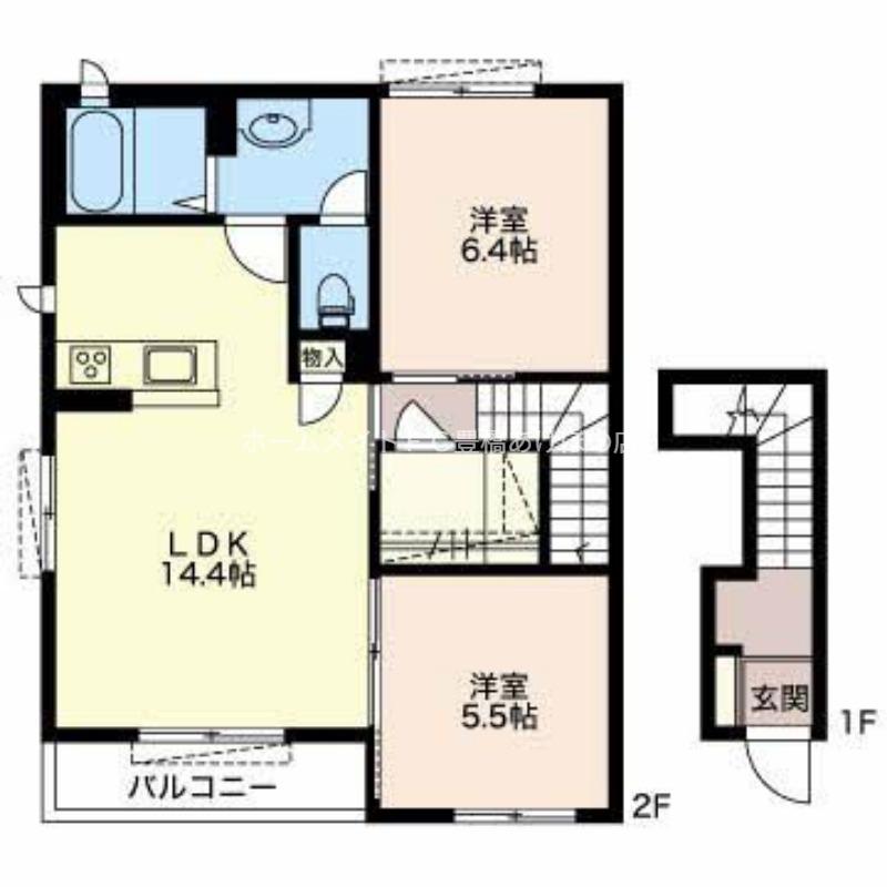 クレセオ花水木(2LDK/2階)の間取り写真