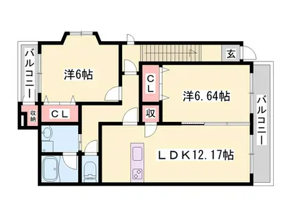エクセレント・ハウスII(2LDK/2階)の間取り写真