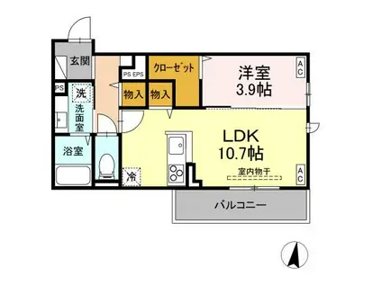 トリシア東和田 E棟(1LDK/2階)の間取り写真