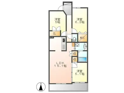 レジディア泉(3LDK/3階)の間取り写真