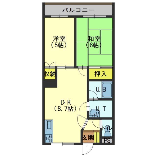 ロイヤルライフ富岡(2DK/3階)の間取り写真