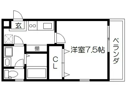 ネストル(1K/1階)の間取り写真