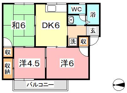 プレジール堀田 2号棟(3DK/1階)の間取り写真