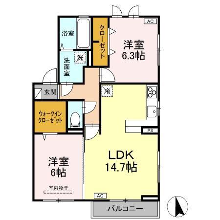 フランメゾン(2LDK/2階)の間取り写真