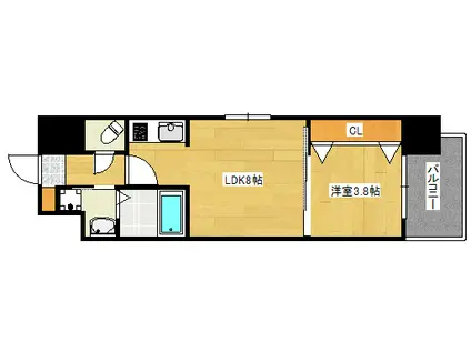 メイクス京橋川II(1LDK/3階)の間取り写真