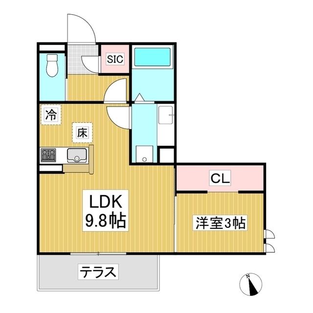 トリシア横町ノース(1LDK/3階)の間取り写真