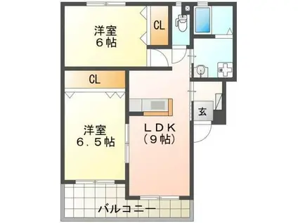 プリメーラ城南II(2LDK/2階)の間取り写真