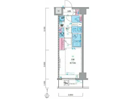 GENOVIA南千住VSKYGARDEN(1K/6階)の間取り写真