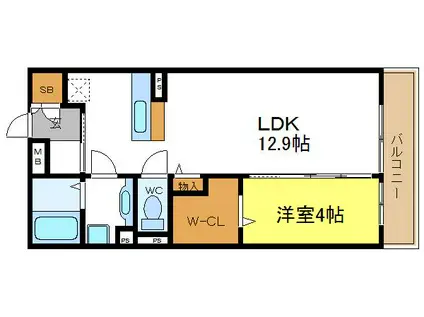 ラ・ヴィ・アン・フルール(1LDK/2階)の間取り写真