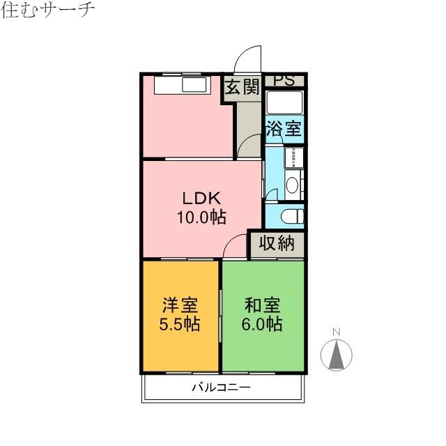 プラムコート(2LDK/4階)の間取り写真