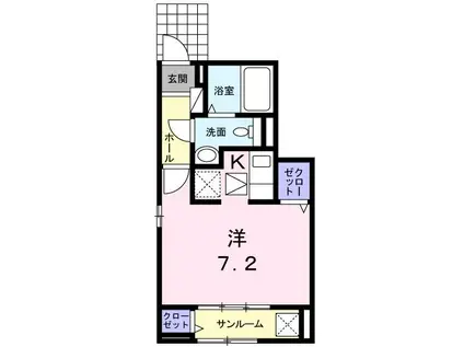 ブラン ソル ジュンII(ワンルーム/1階)の間取り写真