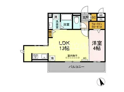 D-スクエア牛田(1LDK/3階)の間取り写真