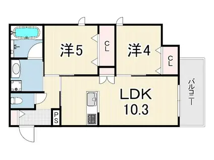 西宮市甲子園七番町ヘーベルメゾン(2LDK/2階)の間取り写真