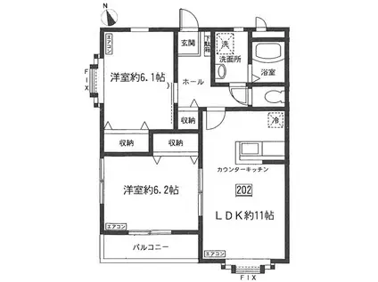 ボヌールIII(2LDK/2階)の間取り写真