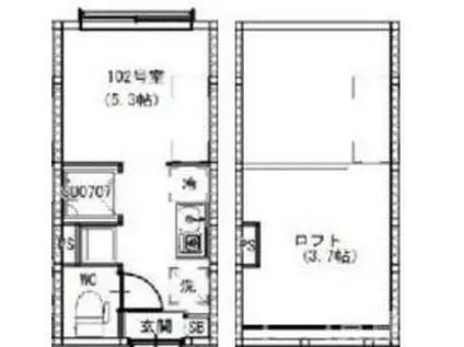 ハーモニーテラス練馬下石神井(ワンルーム/1階)の間取り写真