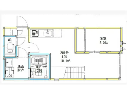 熊本市中央区黒髪5丁目(1LDK/2階)の間取り写真
