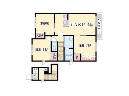 ヴィラームアウリンコ(3LDK/2階)の間取り写真