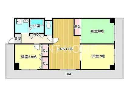 若江岩田スカイハイツ(3LDK/7階)の間取り写真